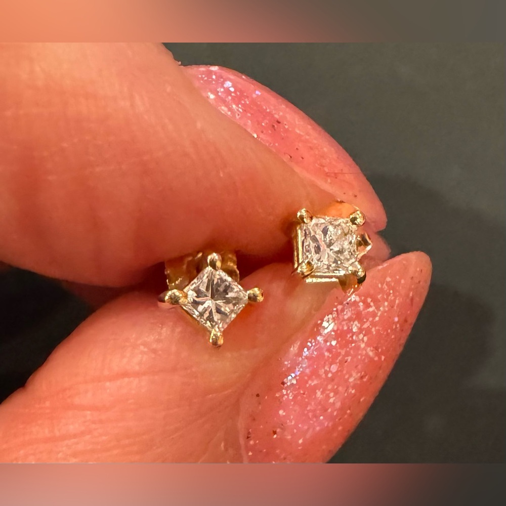 Real Natural Diamond studs on 14k gold earrings